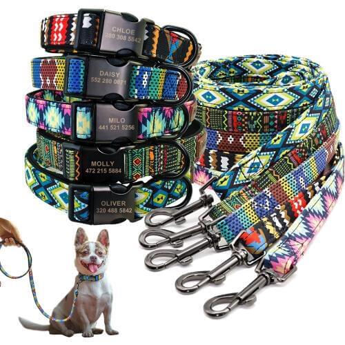 Custom Dog Collar Personalzied Nylon Pet Dog ID Tag Collars Engraved Printed Puppy Collar Leash For Small Medium Large Dogs