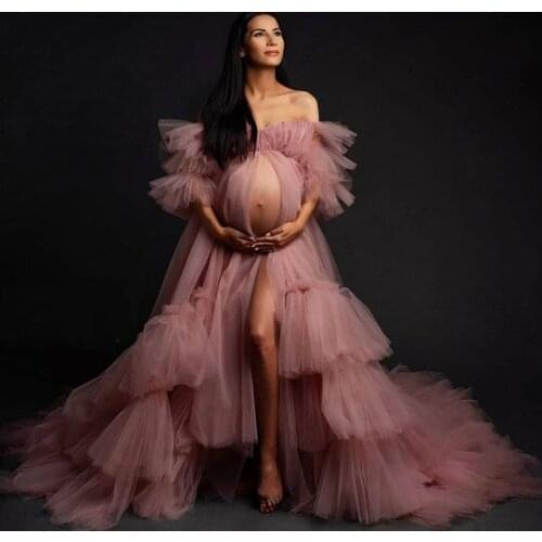 Pregnant Women Prom Dresses Sexy Off Shoulder Robes for Photo Shoot or Baby Shower Custom Made Maternity Robes Fluffy Robe