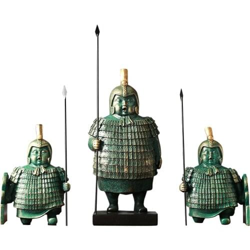 Imitation Copper Terracotta Resin Portrait Statue Desk Decoration Ornaments Warrior Crafts Sculpture Vintage Home Decor