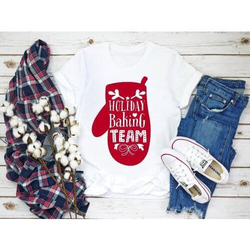 Holiday baking team t-shirt funny slogan Glove pattern harajuku pretty gift for mom Christmas slogan pastel aesthetic shirt tees