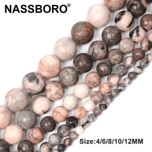 NASSBORO Pink Zebra Stone Natural Stone Beads Round Charms Beads For Jewelry Making 4-12mm 15'' DIY Spacer Bead Jewelery Gifts