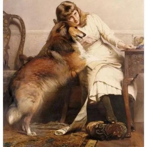 Woman and Dog Needlework,Painting Cross stitch kits Stylish for Embroidery,14CT White canvas DIY Handmade Decorative paintings