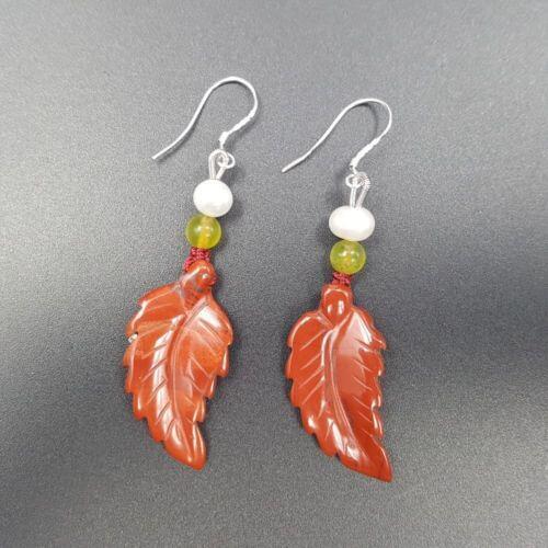 NEW Wholesale Natural red Stone Leaf Pearl Fashion Earrings 925 Sterling Silver Earrings Hook