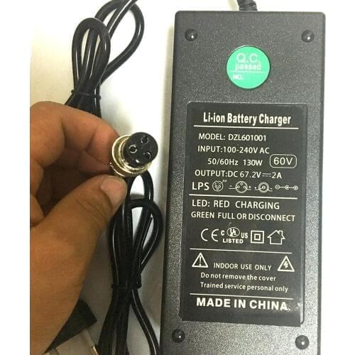 DC67.2V 2A Lithium charger for 60V Wheelbarrow Electric self balancing unicycle scooter skateboard battery 60v with XLR 12MM DC