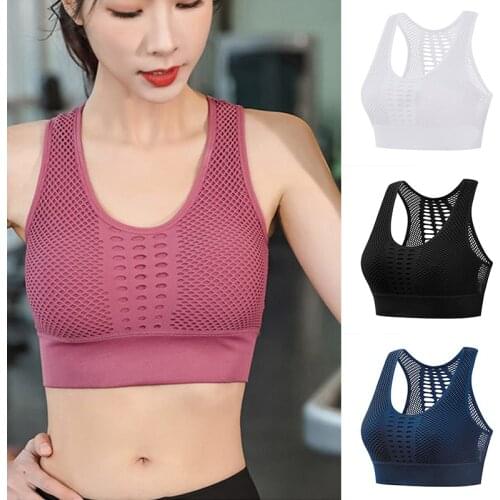 Womens Seamless Sports Bra High Impact Mesh Openwork Workout Crop Athletic Tops Longline Yoga Bras M2