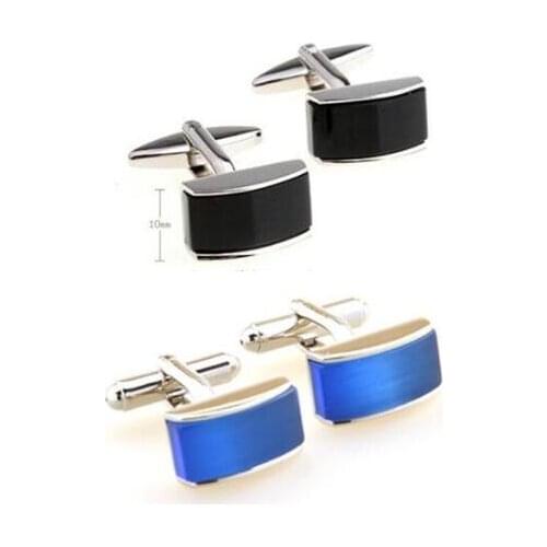 10pairs/lot Classic Business Rectangle Black/Blue Onyx Cufflinks Silver Copper Opal Glass Cuff Links Mens Jewelry