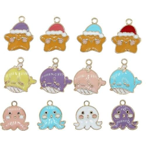 10pcs/lot Cute Enamel Marine Life Whale Octopus Starfish Charms For Earring Necklace Bracelet DIY Jewelry Making Findings XL1104