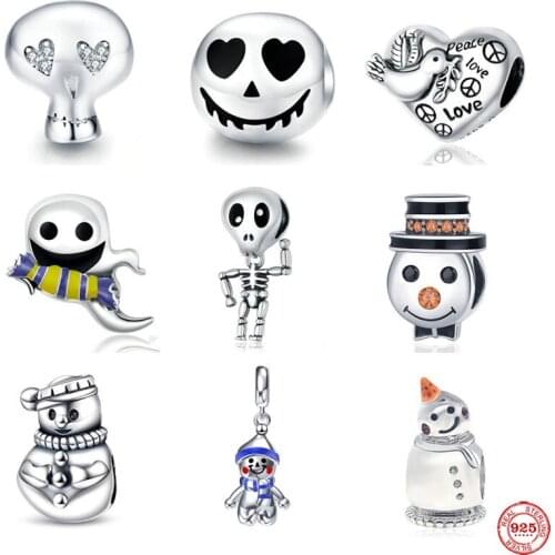 2021 new christmas charm skull love bird snowman love peace diy Bead fit Original Pandora charms silver 925 for women jewelry