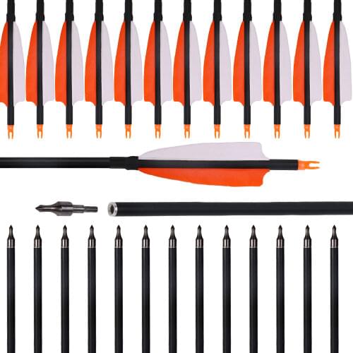 30 Inch Spine 500 Carbon Arrows Turkey Feather for Recurve Bow for Outdoor Shooting Hunting Bow