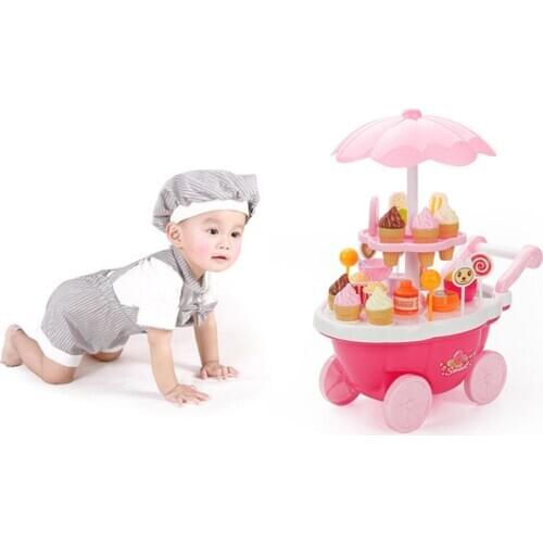 39pcs Ice Cream & Sweets Cart Children Kids Pretend Play Toy Food Play Model Building Kits Building Toy Dollhouse Hecoration