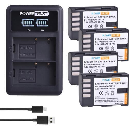 4Pcs 1860mAh DMW-BLF19E DMW-BLF19 DMW-BLF19PP BLF19 BLF19E Batteries + LED Dual USB Charger for Panasonic Lumix GH3 GH4 GH5