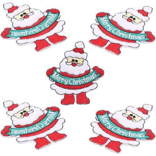 5pcs/Pack DIY Embroidery Clothes Patch Santa Claus Snowman Christmas Tree Stickers Cute Christmas Series Patches Decorative