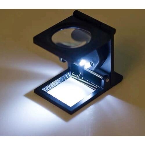 8X Scaled Magnifer Foldable Textile Inspection Maintenance Magnifying Glass with LED Lights Folding Metal Linen Tester Magnifier