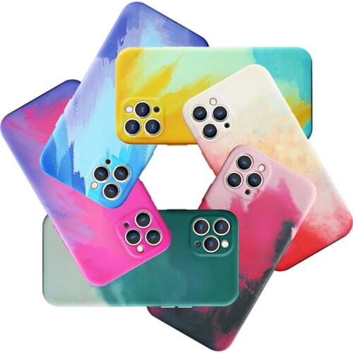 Watercolor case For iPhone 12 Pro Max 12 Mini 11 Pro Max XS XR Soft Lens protect Phone Cover For iPhone SE 2020 8 7 Plus