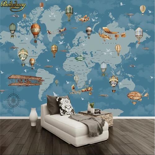 Beibehang Cartoon world map photo wallpaper for Childrens room Coffee painting 3D mural wallpapers for living room decoration