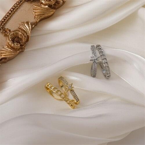 1pcs New Korean Shining Zircon Micro Paved Star Chain Personality Stud Earrings For Women Fashion Jewelry Delicate Pendientes