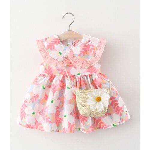 2021 Ins Baby Girl Dress Summer Children Clothes Pink Sleeveless Vest 1st Birthday Dresses Newborn Princess Party Infants 0-3y