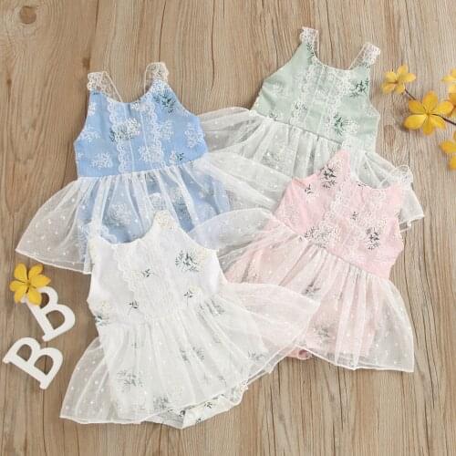 Newborn Baby Girls Summer Mesh Romper Infant Kids Cotton Sleeveless Plant Pattern Lace Mesh Playsuit Backless Lace Up Playsuits