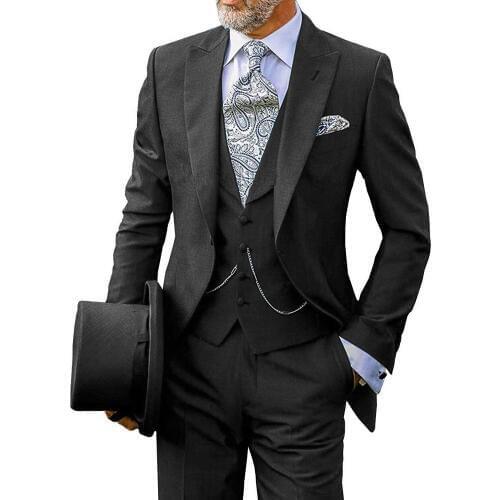 Black/Blue Men Suits 3 piece Notched Lapel Leisure V Neck Groom Tuxedo Men Suits for Wedding (Jacket+Vest+Pants)