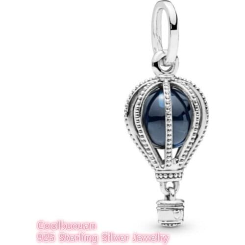 Summer 100% 925 Sterling Silver Hot Air Balloon Dangle Charm Blue, Crystal beads Fits Original Pandora bracelets Jewelry