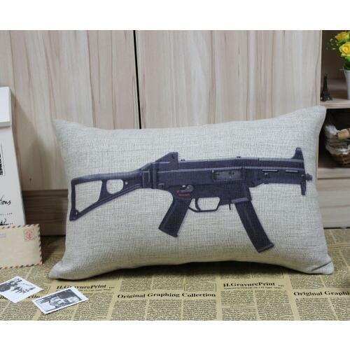 LINKWELL Free shipping 30*50cm Vintage Military Famous Gun Shooter UMP45 Linen Cushion Cover