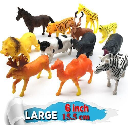 6PCS Mini Animals Toy Play Model Plastic Action Figures Simulation Horses Elephants Lions Tigers Creative Toys for Children Kid