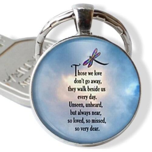 Fashion Charm Dragonfly So Loved Poem Photo Cabochon Glass Tibet Pendant Keychain Animal keychain Aesthetic Accessories