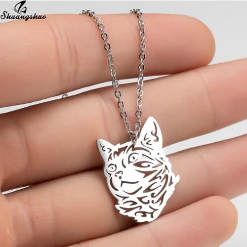 Shuangshuo Collares De Moda 2020 Cute Steel Origami Cat Necklace Pet Lucky Jewelry for Women Men Stainless Steel Animal Chokers