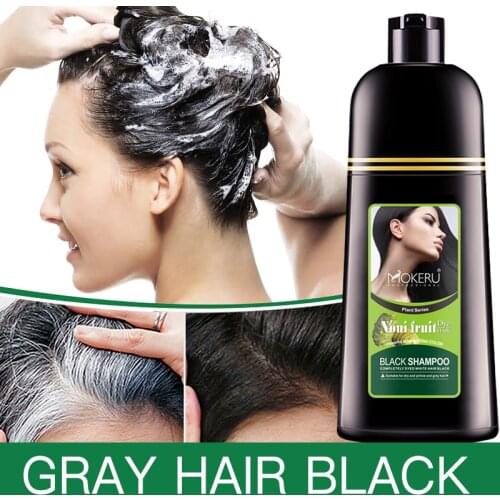 Mokeru 500ml Natural 5 Minutes Fast Permanent Black Hair Dye Black Color Gray Hair Dye shampoo for Covering White Hair