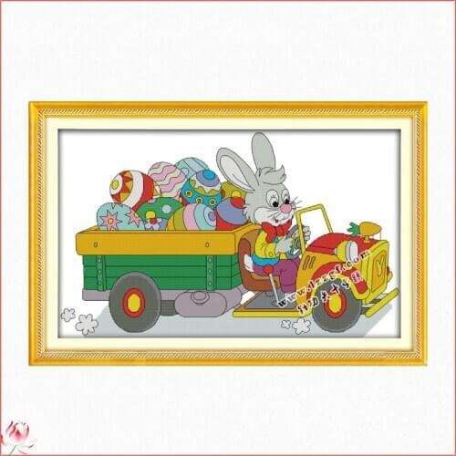 The Rabbit Sending Easter Eggs Pattern Cross Stitch Kit DIY Embroidery Set 14CT 11CT Needlework Sewing Kit Home Decoration