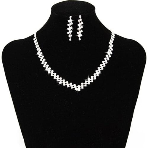 Women Jewelry Set Silver Plated Women Necklace/ Earring Set Bridal Wedding Prom Jewelry Shiny Rhinestone Gift Womans accesories
