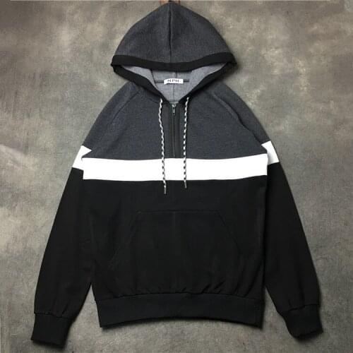 New Men gentleman Stitching classic striped Kenye Hoodies Hoody hooded Sweatshirts velvet Cotton Drake Thicken Fleece #E77