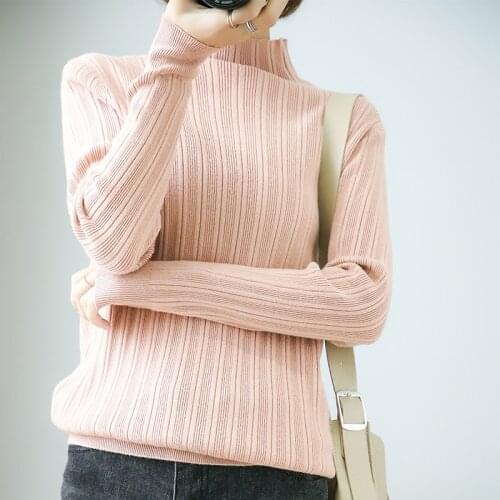 Autumn and Winter New Half High Collar Female Wool Sweater Large Size Cashmere Sweater Pullover Warm Soft Knitting Sweater