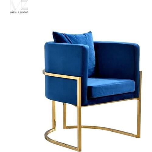 Wholesale french coffee shop velvet upholstery hotel modern accent chair armchairs with gold base