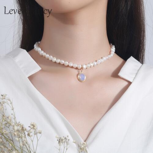 Oval Moonstone Pendant Pearl Bead Necklace Korea 925 Sterling Silver Irregular Natural Baroque Freshwater Pearl Necklace Choker