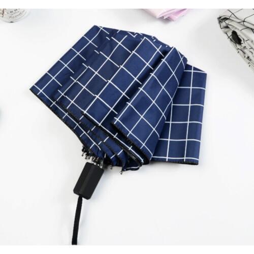 Simple Lattice Stripe Black Coating Sunscreen Tri-fold Sun Umbrella Anti-UV Parasol Creative Sunny Rain Dual Umbrella