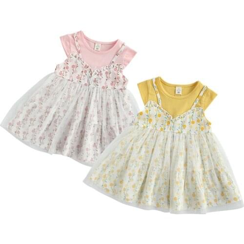 Pudcoco Dress Baby Girls New Fashion A-Line Mesh Flowers Summer Color Block Patchwork Sleeveless Toddler Kids Sundress