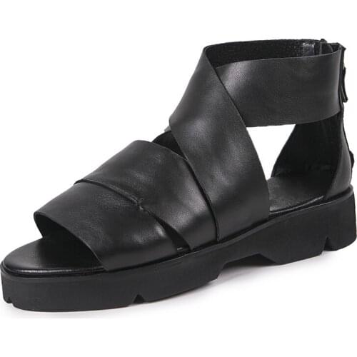 Summer Flats Mens Sandals Genuine Leather Platform High Top Cross-tied Height Increasing Shoes Gladiator Zip Male Casual Shoes