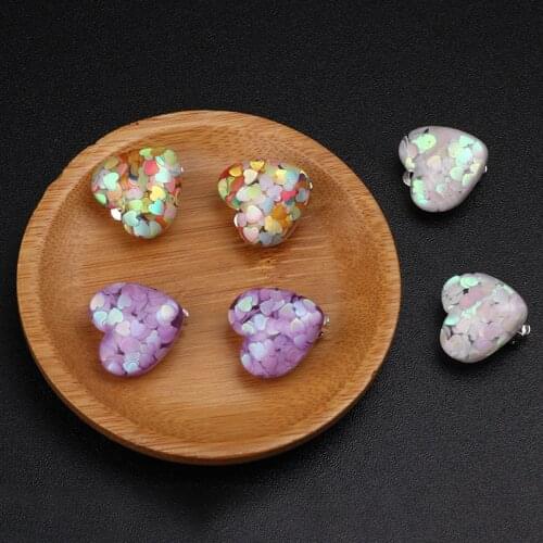 Earrings Studs Clip On Acrylic Heart Sparkly No Piercing Big Clip Resin Earings Glitter Statment Fashion Accessories For Women