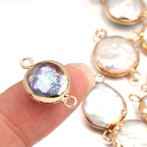 Natural Pearl Connectors Buttons Shape 2pcs Fashion Connectors for Women Jewelry Making Bracelet Necklace Size 10x18-12x20 mm