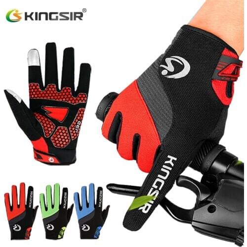KINGSIR Touch Screen Cycling Gloves Full Finger Autumn Sport Mtb Gloves Shockproof Bicycle Gloves GEL Pad Bike Gloves