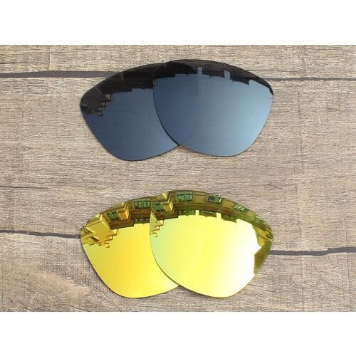 Vonxyz 2 Pairs Stealth Black & 24K Mirror Polarized Replacement Lenses for-Oakley Frogskins Frame