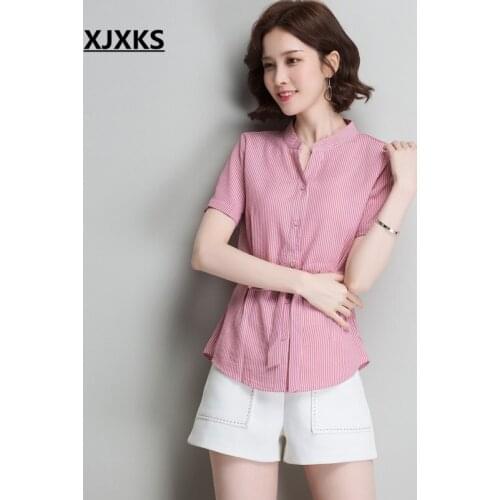 XJXKS Stand-up Collar Blouses