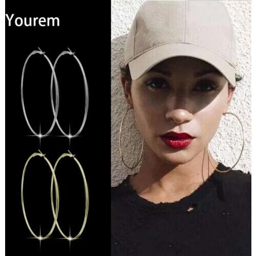 YOUREM 8mm ethnic African Trendy punk circle huge big hoop earrings for women good quality gold color alloy nickel free ce134