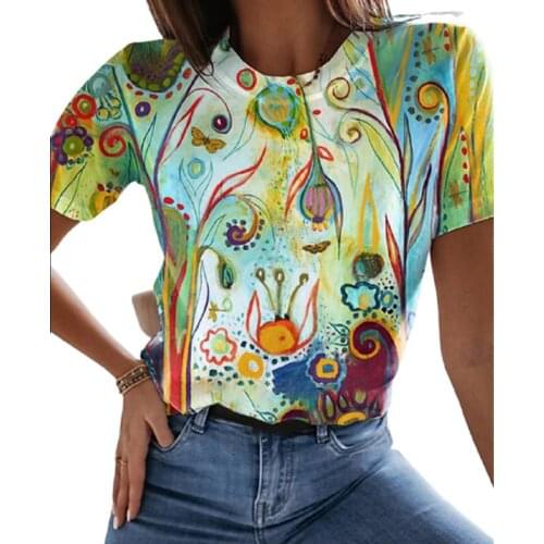 2021 New Fashion Ladies Street Hipster 3D Abstract Cotton T Shirts Casual Short Sleeve O-Neck Loose Tops Summer Plus Size 3XL