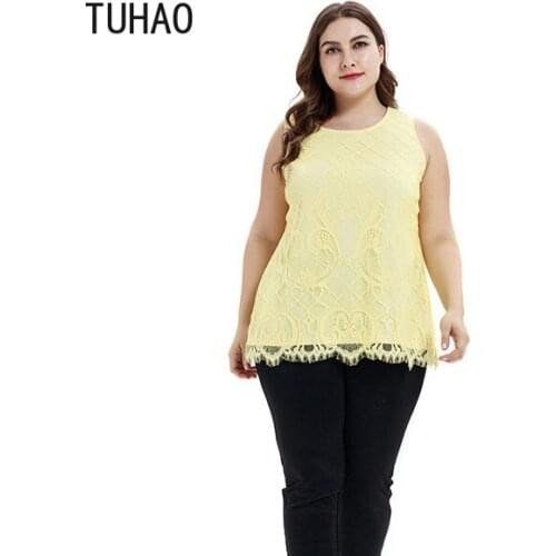TUHAO Women Yellow Lace Sleeveless Blouse Tops Plus Size 10XL 8XL 6XL 4XL Mother Mom Casual Office Lady Lace Blouses Shirts Tops