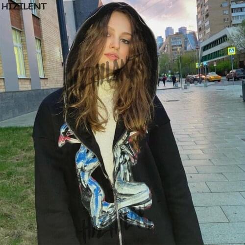 90s Vintage Anime Y2K print Oversized Hoodies Female Sweatshirt Zip Up Long Sleeve jacket harajuku Kawaii Winter Grunge clothing