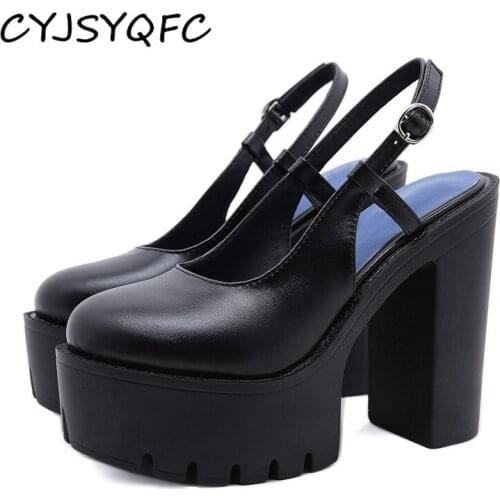 CYJSYQFC Chunky Heel Singback Sandals Women High Platform Ankle Buckle Strap Spring Autumn Shoes For Punk Gothic Style Plus Size