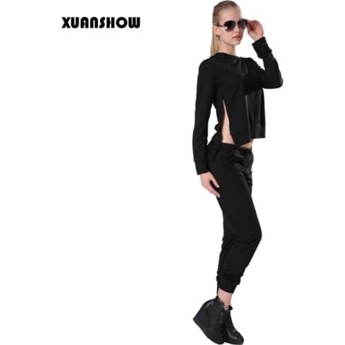 Sudaderas Mujer Spring Autumn Tracksuit Women Sexy Long Sleeve Split Irregular Casual Pullover Hoodie Sweatshirt + Long Pant Set