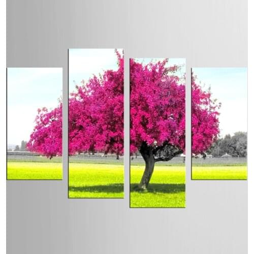 4 Panels Framed Beautiful purple tree Painting Canvas Wall Art Picture Home Decoration Living Room Canvas Print Modern Painting